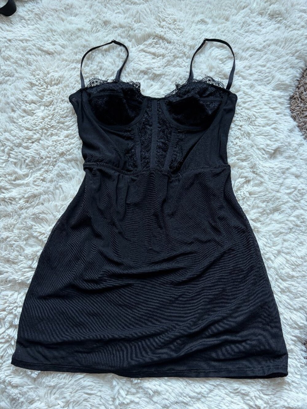 Urban Outfitters Black Lace Trim Corset Slip Mini Dress Small - Picture 1 of 4